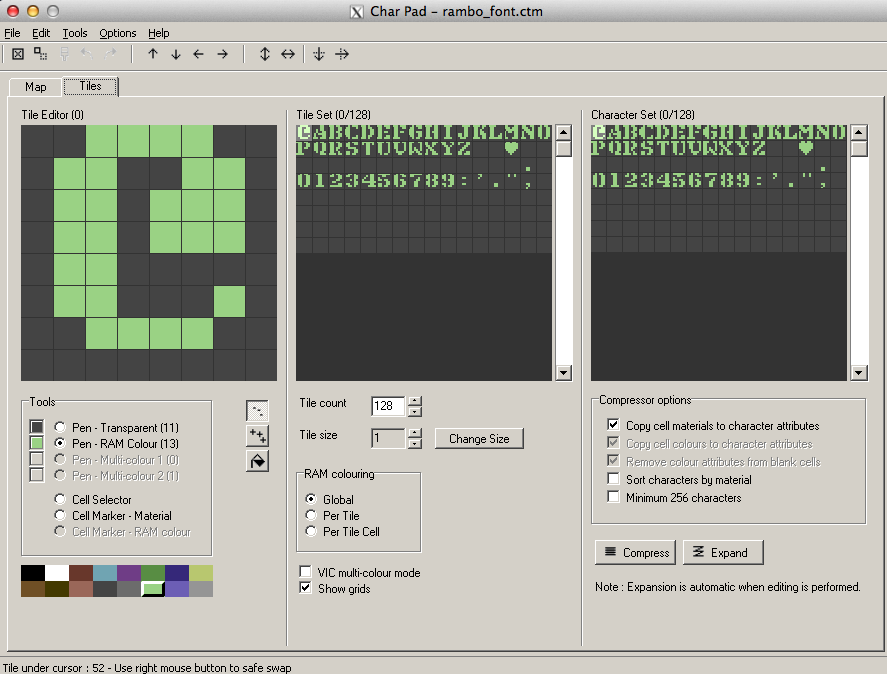 CharPad after loading the Rambo Font